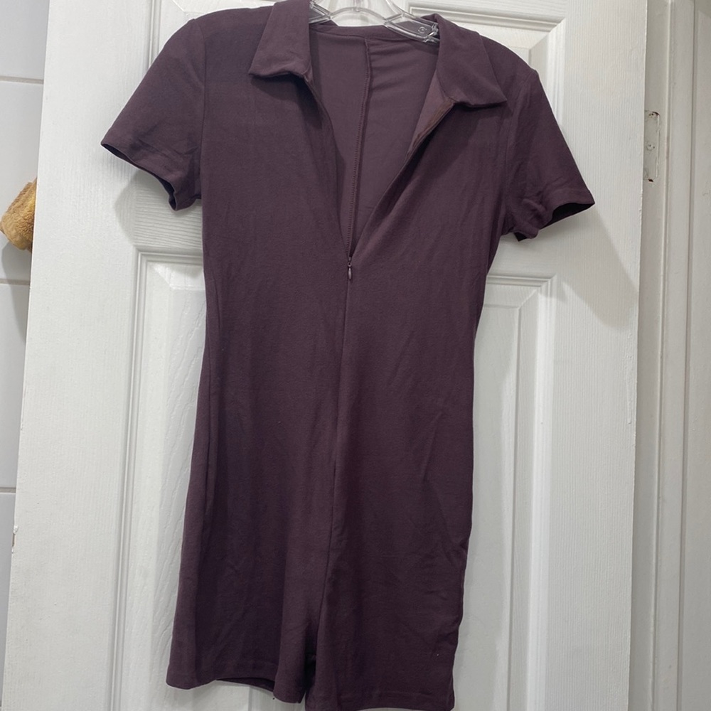 Brown suede romper w zipper